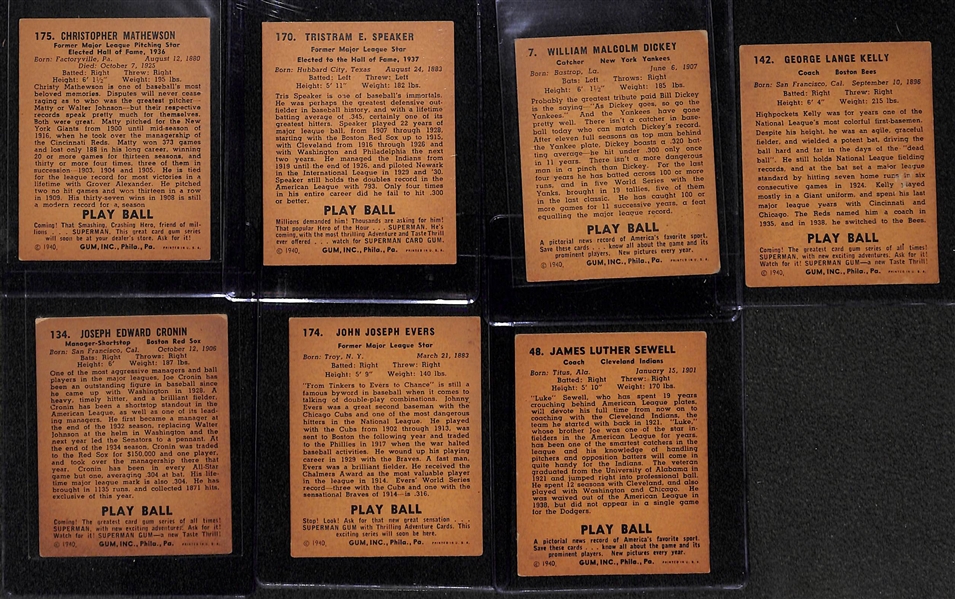  Lot of (65+) 1940 Play Ball Cards w. Christy Mathewson