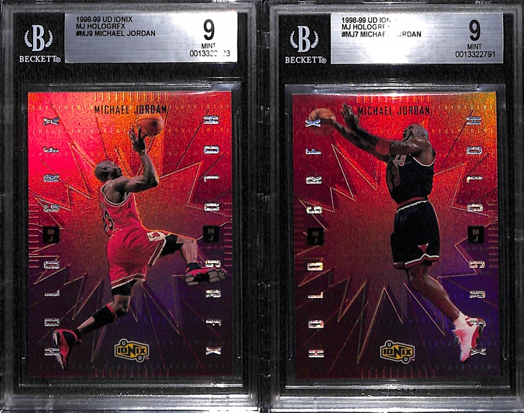 Lot of (2) 1998-99 UD Ionix Michael Jordan MJ Hologrfx Insert Cards (#MJ7, #MJ8)- Both Graded BGS 9