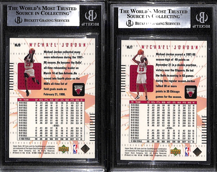 Lot of (2) 1998-99 UD Ionix Michael Jordan MJ Hologrfx Insert Cards (#MJ7, #MJ8)- Both Graded BGS 9
