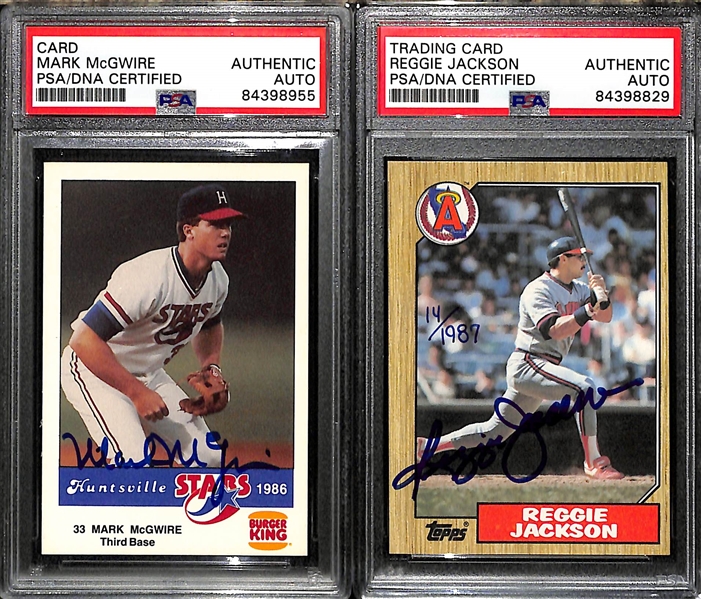 (4) Signed Baseball Cards - 1986 Huntsville Stars Mark McGwire, (3) Reggie Jackson (All PSA Slabbed)
