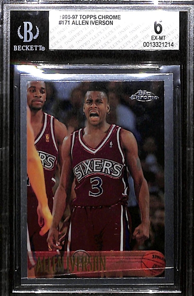 1996-97 Topps Chrome Allen Iverson #171 Rookie Card Graded BGS 6 EX-MT