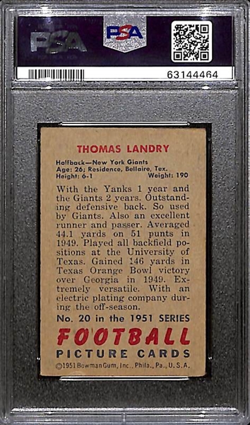 1951 Bowman Tom Landry Rookie Card #20 Graded PSA 4
