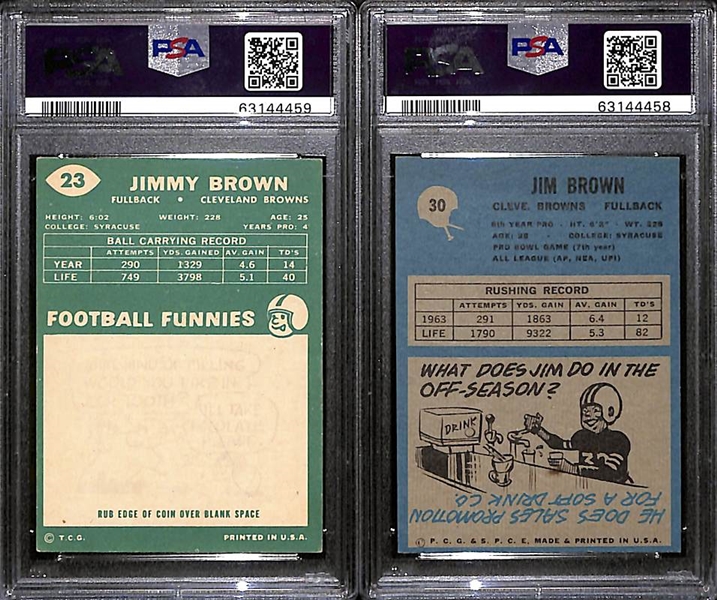 Jim Brown Graded Lot - 1964 Philadelphia #30 (PSA 7) & 1960 Topps #23 (PSA Authentic)