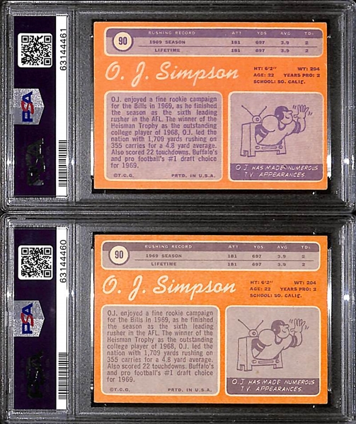 Lot of (2) 1970 Topps OJ Simpson Rookie Cards #90 - Both Graded PSA 5 EX
