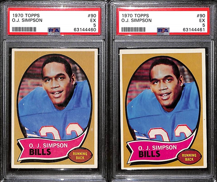 Lot of (2) 1970 Topps OJ Simpson Rookie Cards #90 - Both Graded PSA 5 EX