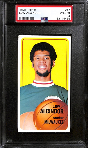 1970 Topps Basketball Graded Lot - Lew Alcindor #75 PSA 4, Wilt Chamberlain #50 PSA 5 & PSA 6