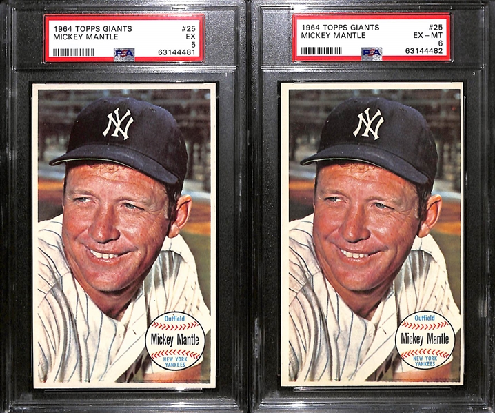 (2) 1964 Topps Giants Mickey Mantle Cards - Graded PSA 5 and PSA 6