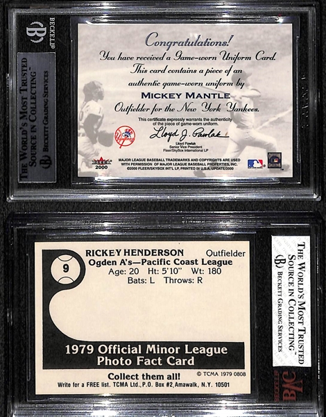 2000 Fleer Update Mickey Mantle Game-Used Relic Card (BGS 9) & 1979 Ogden A's Rickey Henderson Pre-Rookie (BVG 8)