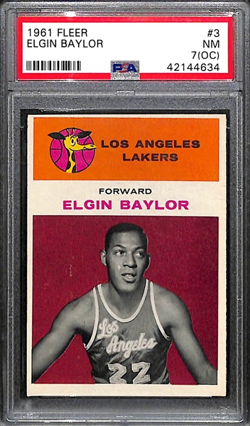 1961 Fleer Elgin Baylor Rookie Card Graded a PSA 7 (OC)