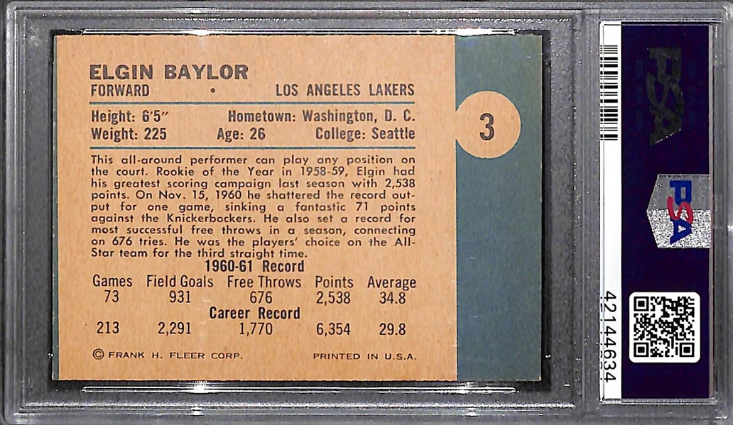 1961 Fleer Elgin Baylor Rookie Card Graded a PSA 7 (OC)