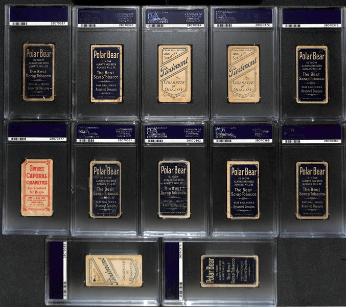 Lot of (12) 1909 T206 Polar Bear & Piedmont PSA Graded Baseball Cards w. Chief Myers