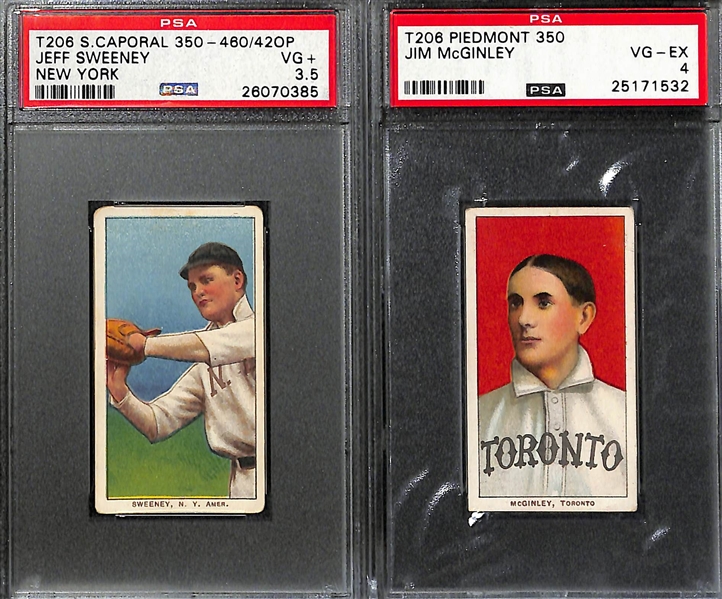 Lot of (5) 1909 T206 & 1911 T205 PSA Graded Baseball Cards (All PSA 3.5 or Higher) w. George Mullin