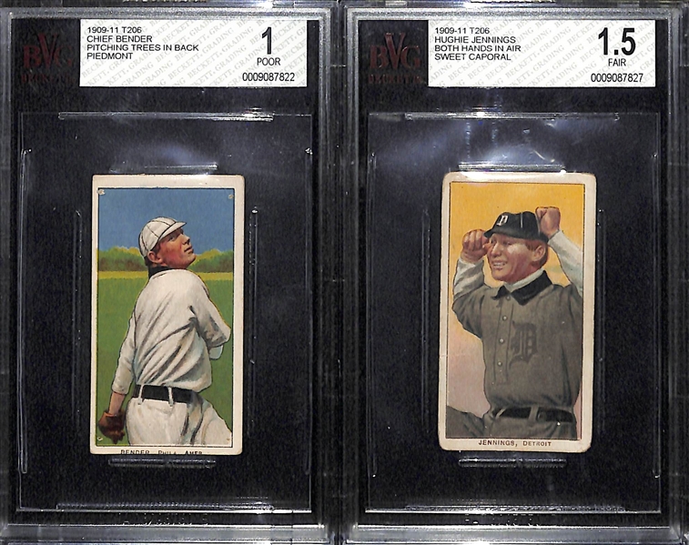 Lot of (2) 1909 T206 BGS Graded Baseball Cards w/ HOFers Chief Bender and Hughie Jennings