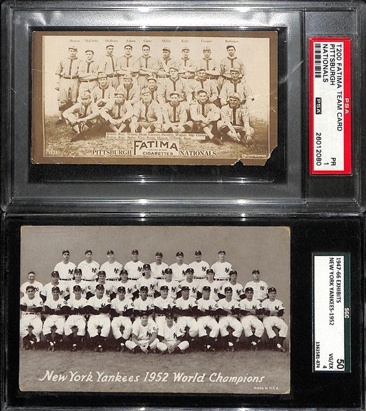 1913 T200 Fatima Pittsburgh Nationals w/ Honus Wagner & 1952 Yankees World Champion Exhibit Graded Cards