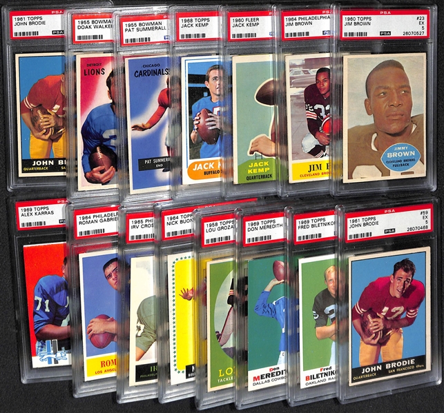 Lot of (15) Mostly 1960s HOF and Stars PSA Graded Football Cards w. Jim Brown 