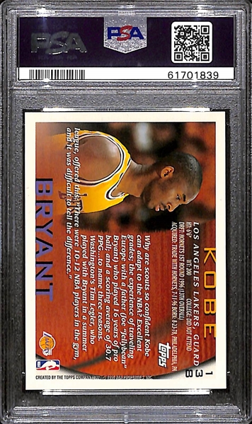 1996 Topps Kobe Bryant Rookie PSA 9 Mint