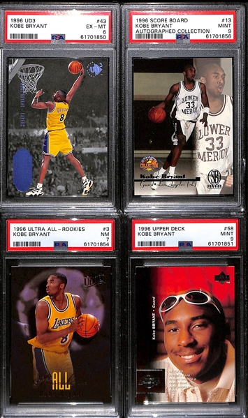 Lot of (4) 1996 Kobe Bryant PSA Graded Rookie w. 1996 Upper Deck PSA 9
