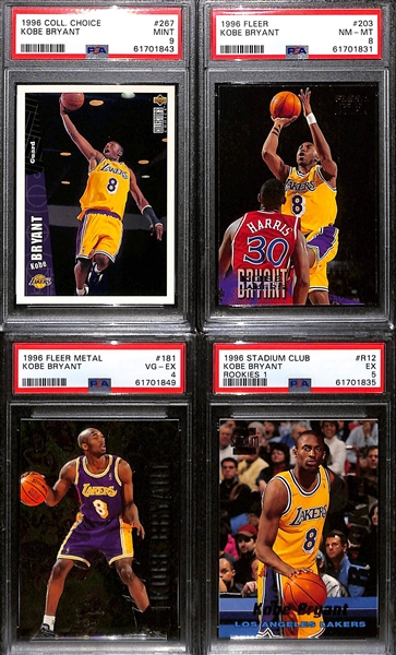 Lot of (4) 1996 PSA Graded Kobe Bryant Rookies w. 1996 Collectors Choice PSA 9