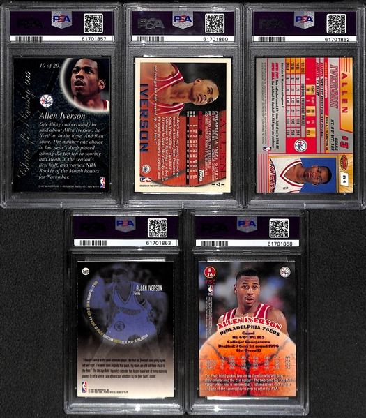 Lot of (5) PSA Graded 1996 Allen Iverson Rookie Cards w. Flair Showcase PSA 8