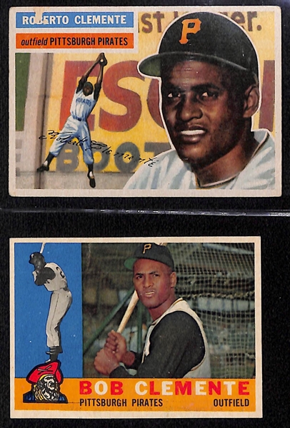  Lot of (9) 1956-1970 Roberto Clemente Cards w. 1956 Topps (2nd Year)