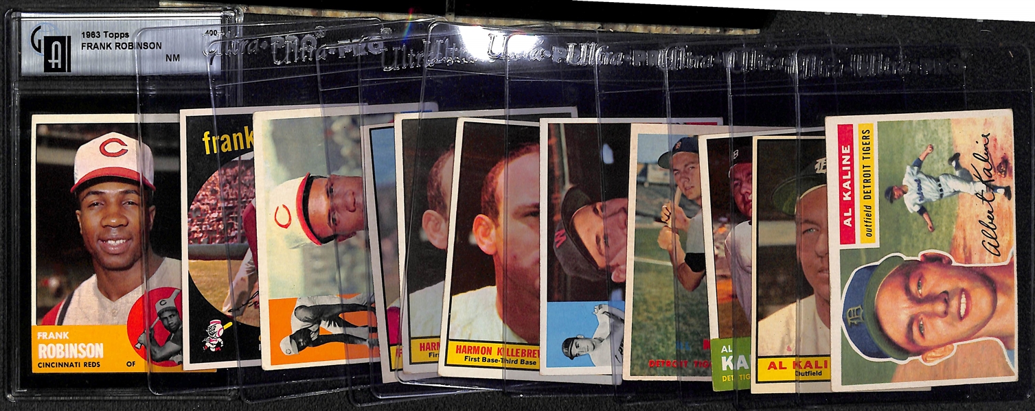  Lot of (11) Topps Kaline, Killebrew, & F. Robinson Cards from 1956-1963 w. 1963 Topps Frank Robinson GAI 7