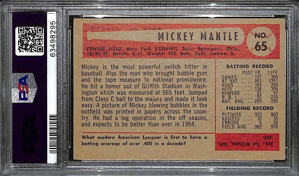 1954 Bowman Mickey Mantle #65 Graded PSA 6 EX-MT