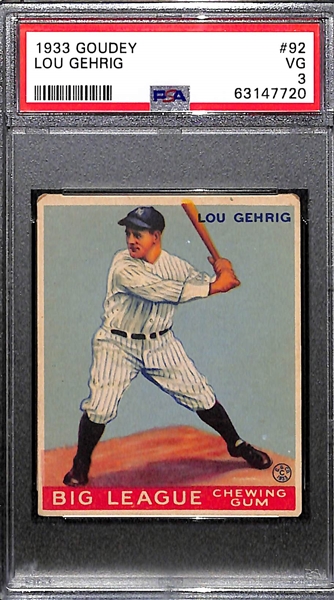 1933 Goudey Lou Gehrig #92 Graded PSA 3