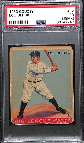 1933 Goudey Lou Gehrig #92 Graded PSA 1.5 (MK)