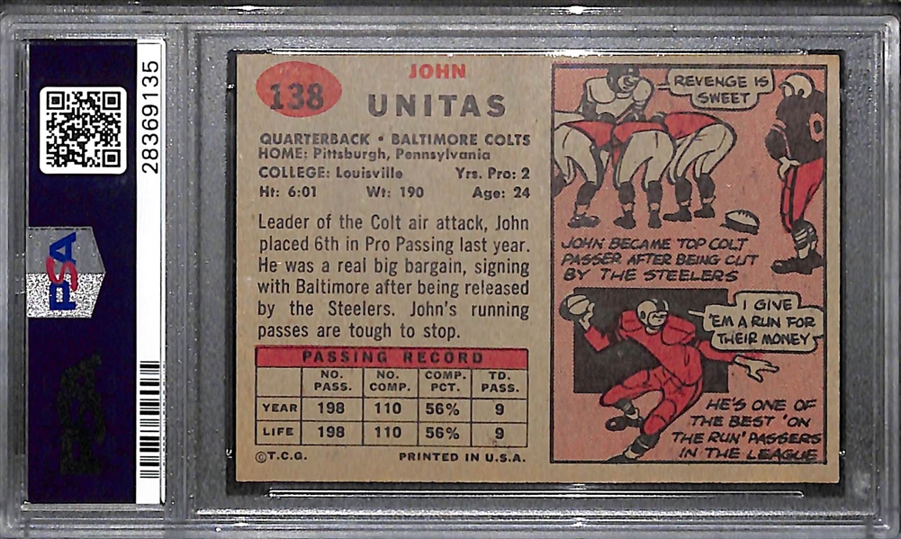 1957 Topps Johnny Unitas Rookie Card #138 Graded PSA 6 EX-MT