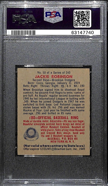 1949 Bowman Jackie Robinson #50 Rookie Card Graded PSA 5.5