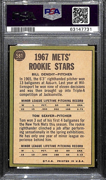 1967 Topps Tom Seaver Rookie Card #581 Mets Rookies Graded PSA 6