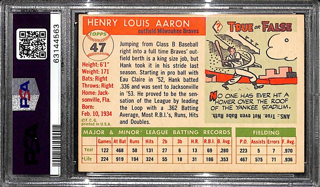 1955 Topps Hank Aaron #47 Graded PSA 6 EX-MT