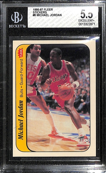 1986-87 Fleer Basketball Complete Sticker Set (11) w. BGS 5.5 Michael Jordan Rookie Sticker