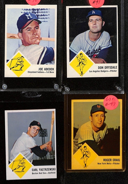 Lot of (25+) 1963 Fleer Baseball w. Roberto Clemente, (2) Bob Gibson, Carl Yastrzemski and Others