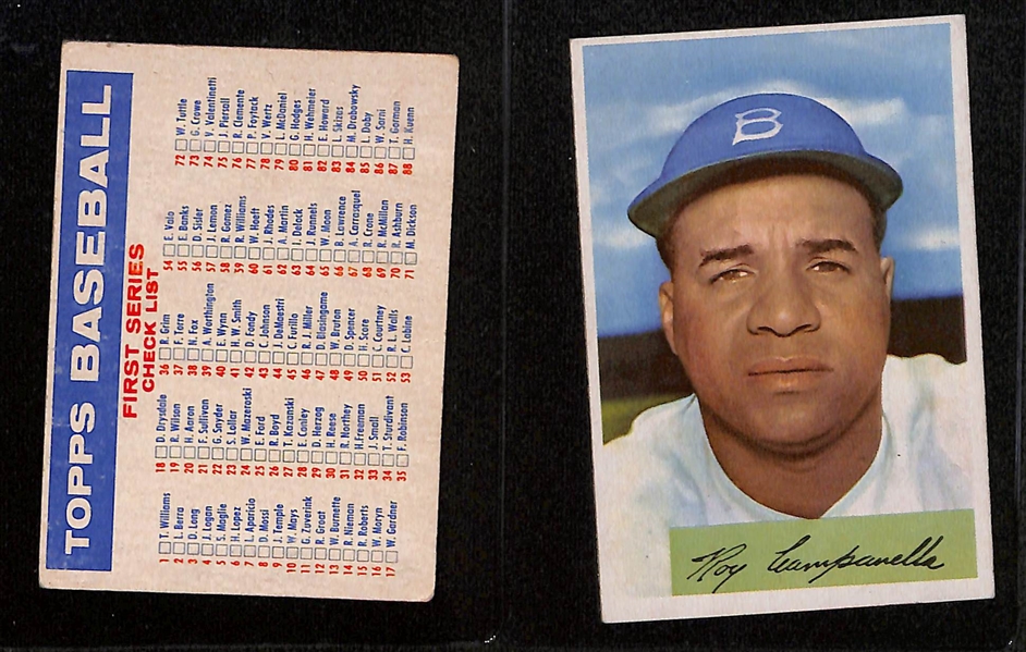 (14) Lower Grade 1950s Cards w. 1954 Bowman Mantle, (2) 1957 Topps Baseball Checklists,  and 1953 Bowman In-Action Pee Wee Reese