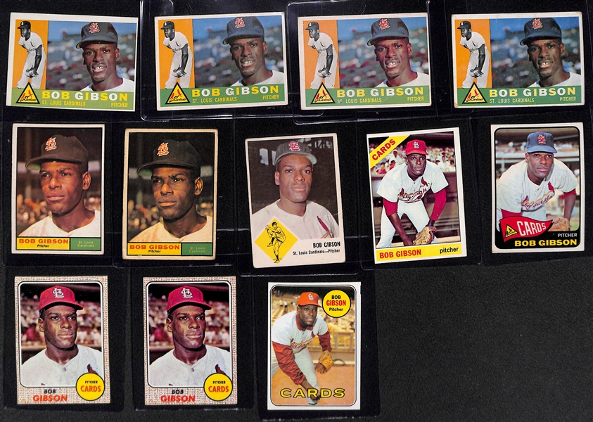  Lot of (16) 1960-1969 Primarily Topps Baseball Cards w. (12) Bob Gibson Cards 