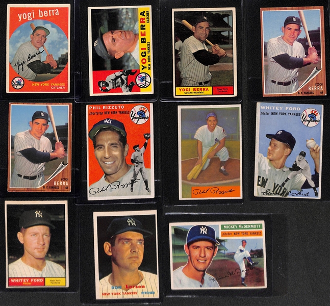  Lot of (11) Primarily Topps New York Yankee Cards from 1954-1962 w. (5) Yogi Berra Cards