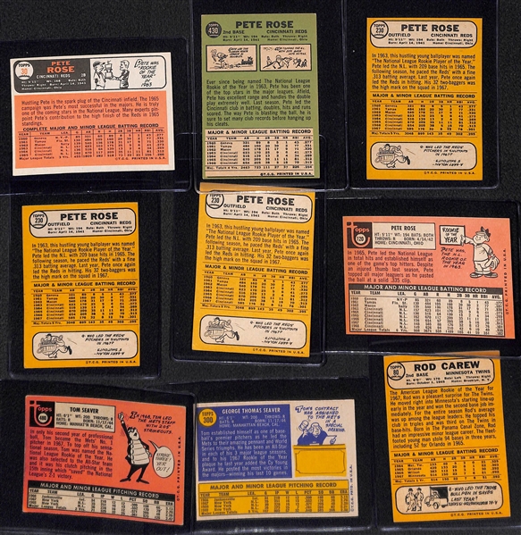 Lot of (9) 1966-1969 Topps Baseball Cards w. (6) Pete Rose Cards