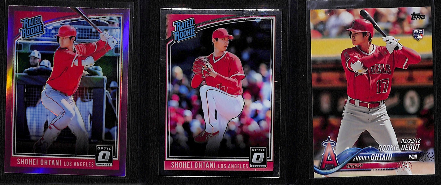 Lot of (9) 2018 Shohei Ohtani Rookie Cards w. Donruss Optic Prizm Rated Rookie #56