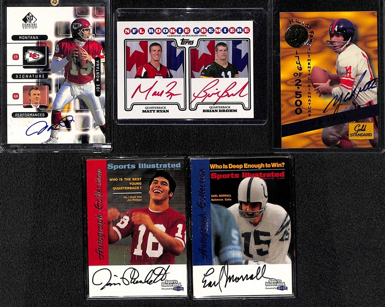 Lot of (5) NFL Quarterback Autographs Including Joe Montana and Matt Ryan Rookie