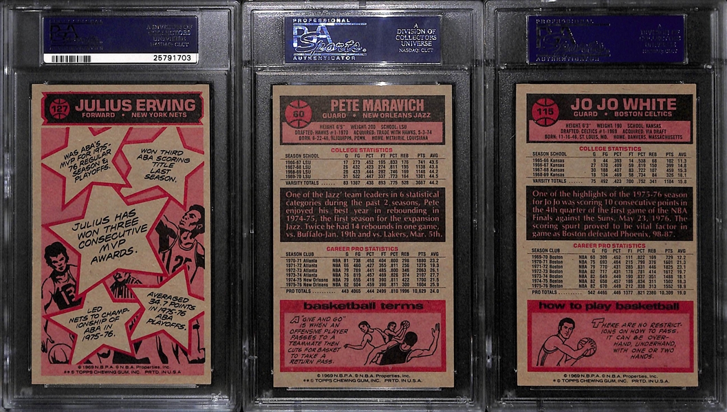 Lot of (15) 1976 Topps Basketball Cards w. (6) PSA Graded Featuring Erving, Jabbar, Maravich