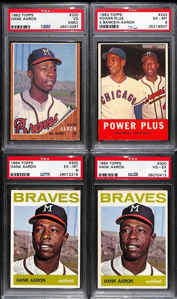 Lot of (4) 1962-64 Hank Aaron PSA Graded Baseball Cards
