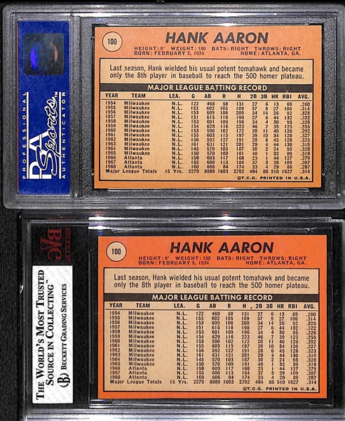 Lot of (2) 1969 Topps # 100 Hank Aaron Baseball Cards Graded BGS 6.5 and PSA 7 