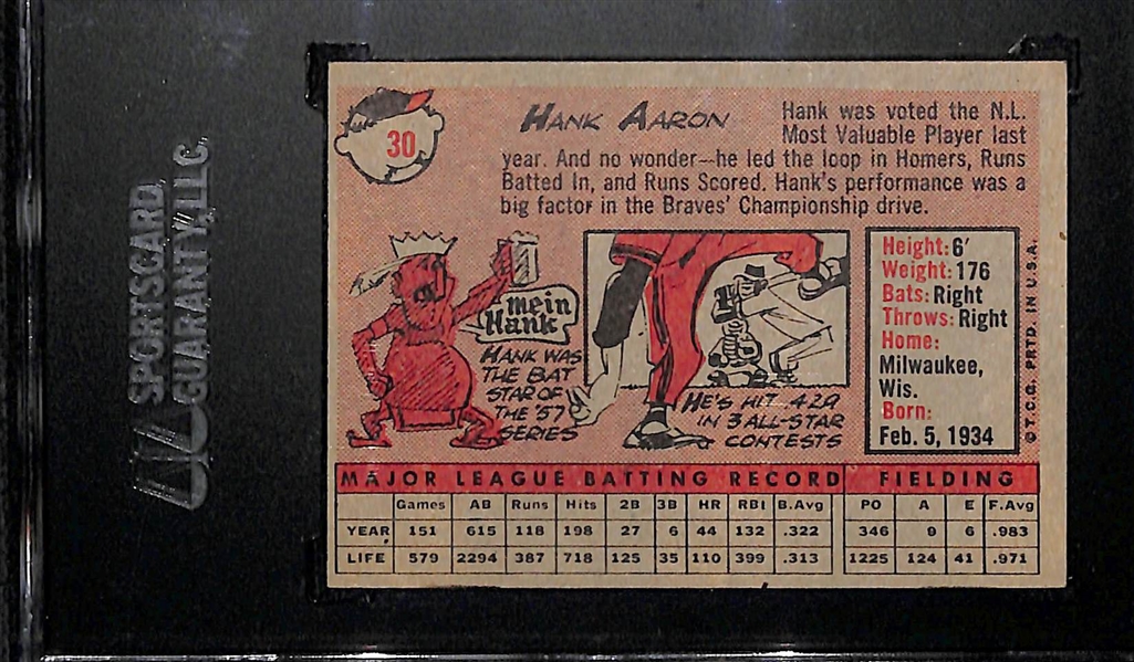 1958 Topps # 30 Hank Aaron Graded SGC 7 Near Mint