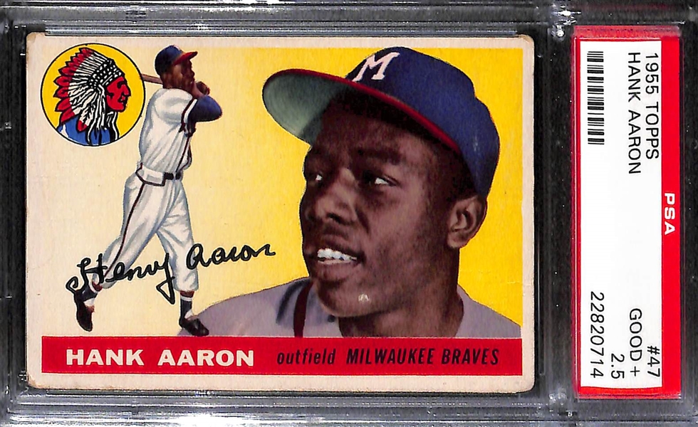 Lot of (2) Hank Aaron PSA Graded Baseball Cards w. 1955 Bowman PSA 3 and 1955 Topps PSA 2.5