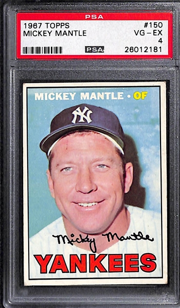 Lot of (2) 1967 Topps # 150 Mickey Mantle Graded Baseball Cards (PSA 4 and PSA 3(MK))