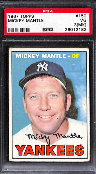 Lot of (2) 1967 Topps # 150 Mickey Mantle Graded Baseball Cards (PSA 4 and PSA 3(MK))