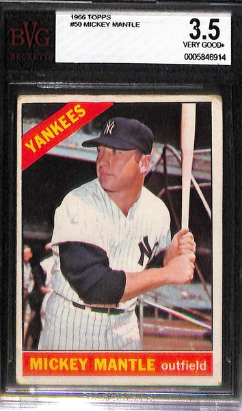 Lot of (3) 1966 Topps # 50 Mickey Mantle Graded Baseball Cards (PSA 4, BGS 3.5, SGC 5)