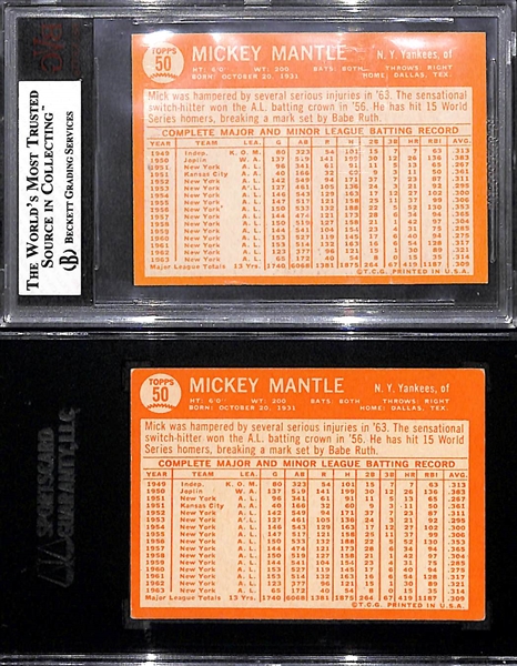 Lot of (2) 1964 Topps # 50 Mickey Mantle Graded Baseball Cards (BGS 6 and SGC 5)