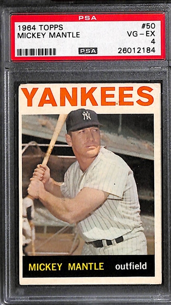 Lot of (2) 1964 Topps Baseball Graded Cards w. Mickey Mantle PSA 4 and A.L. Bombers Maris/Cash/Mantle/Kaline PSA 3